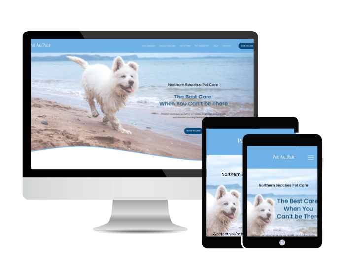 Pet Au Pair- Website mockup of Desktop, Ipad & Mobile view