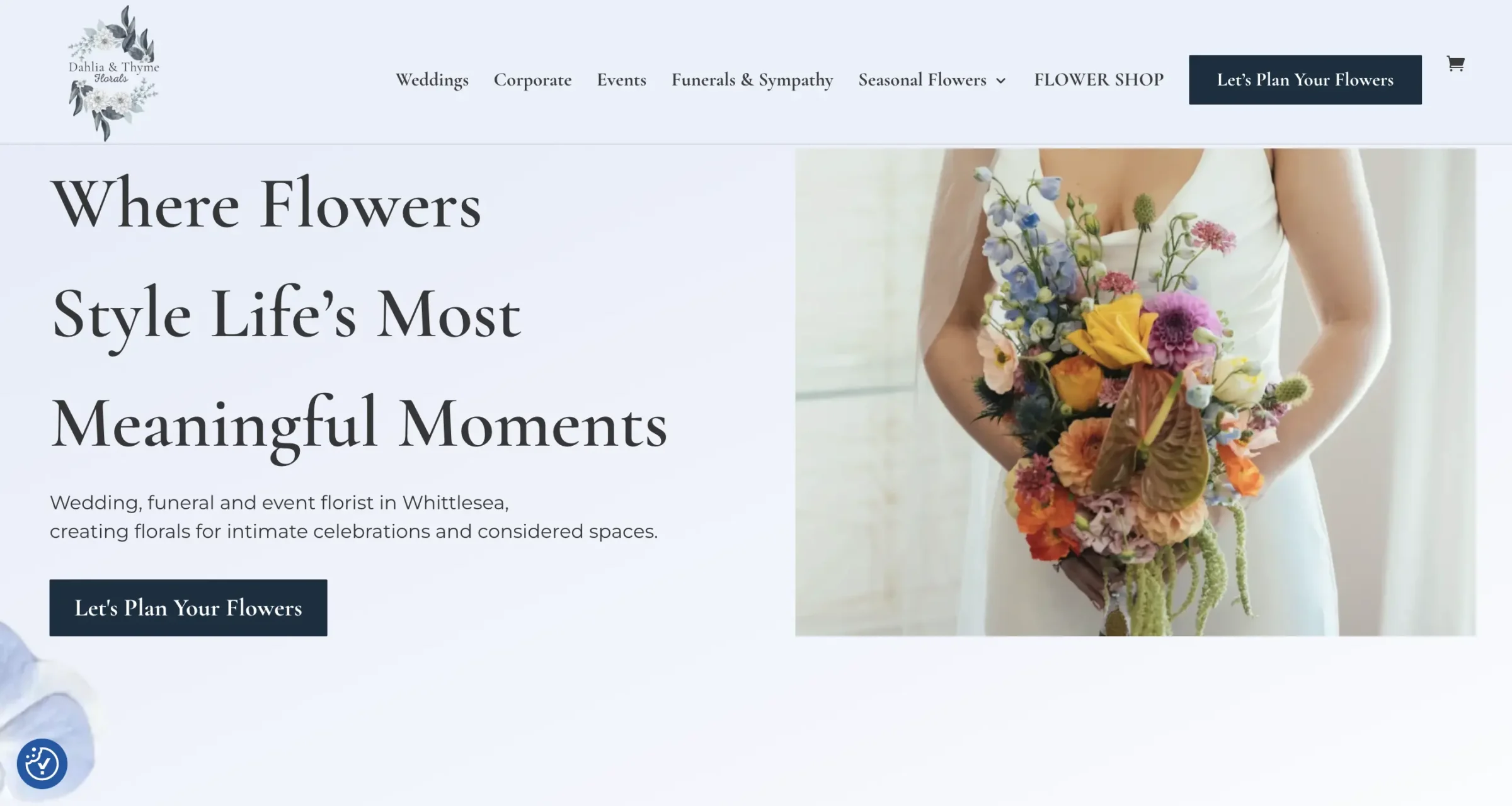 Dahlia and Thyme Florals website header