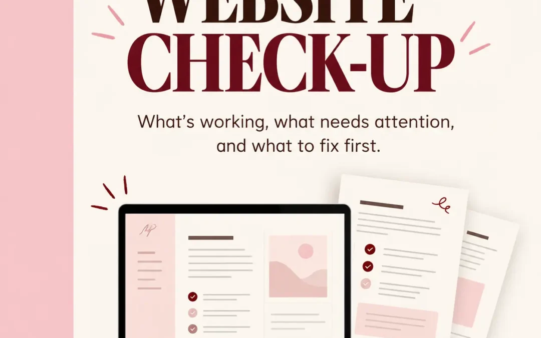 mmagraphy Website Check-Up service with a report mock-up showing a personalised website and online visibility review.